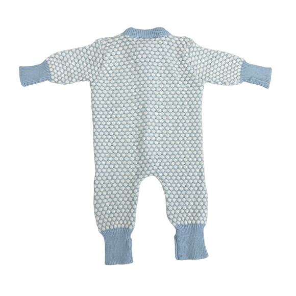 First Moments Vintage Blue White Sweater Knit Bodysuit Sleeper 6-9 Months - Picture 5 of 5